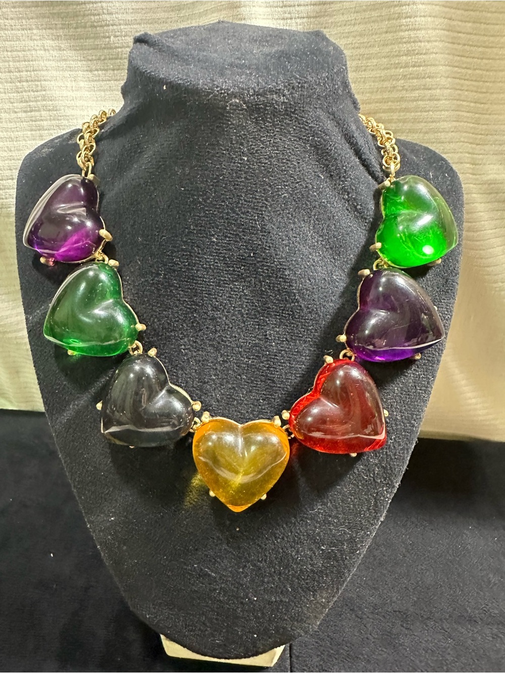 Multicolored 3-Dimensional Multicolored Puffy Heart Link Necklace